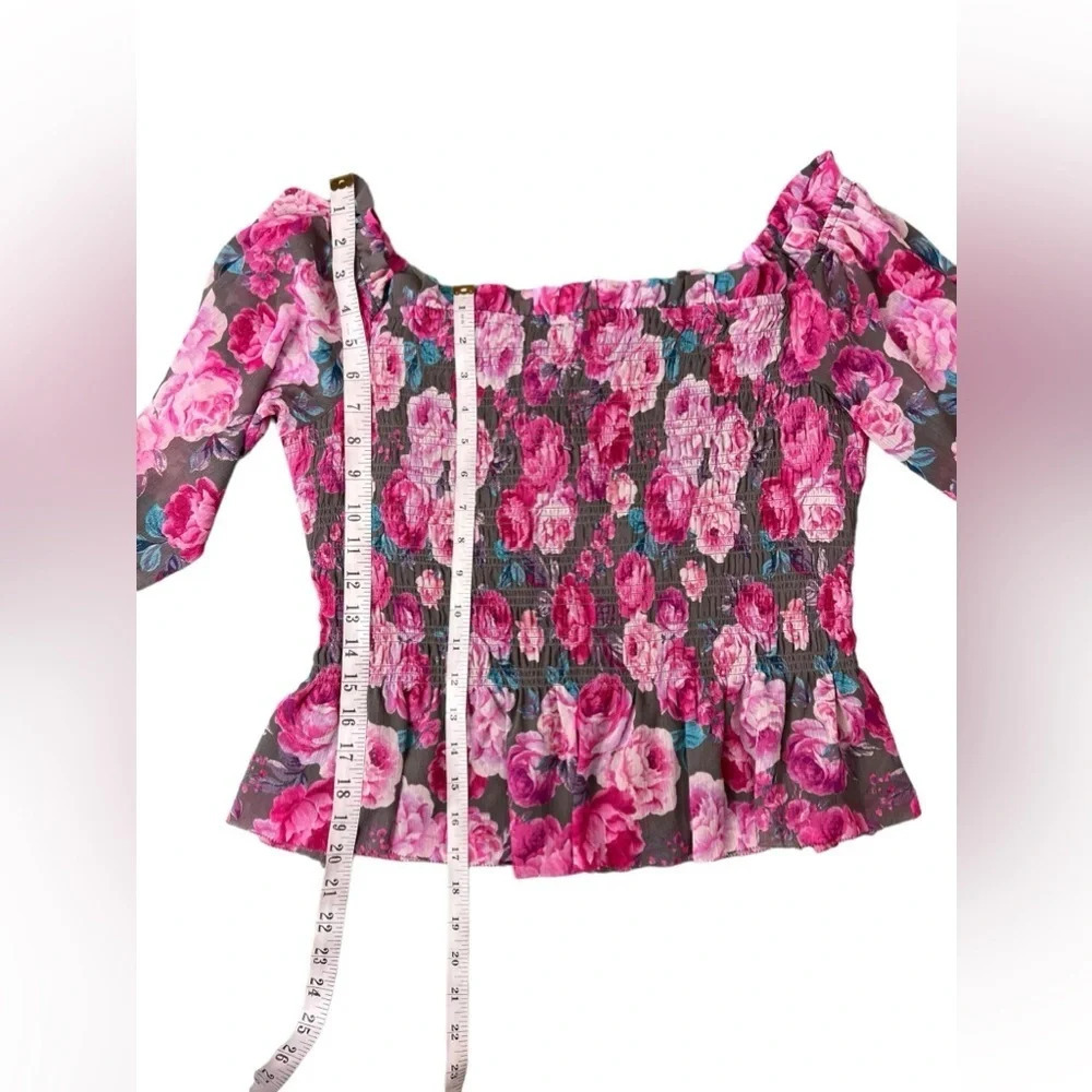 Torrid Crinkle Floral Chiffon Smocked Ruffle Off Shoulder Crop Top Blouse Size 1 - Picture 9 of 14